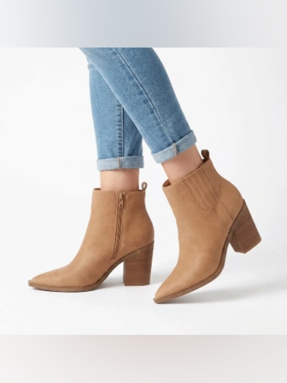 Universal Thread Tan Pointed Toe Stacked Heel Ankle Boots